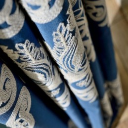 Nordischer Einfacher Vorhang, Maßgeschneiderter Vorhang, Blaue Stickerei, Wohnzimmer, Arbeitszimmer, Stoff