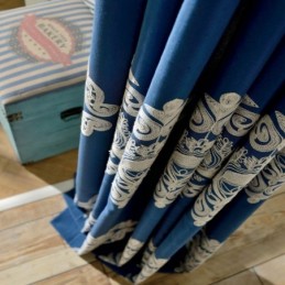 Nordischer Einfacher Vorhang, Maßgeschneiderter Vorhang, Blaue Stickerei, Wohnzimmer, Arbeitszimmer, Stoff