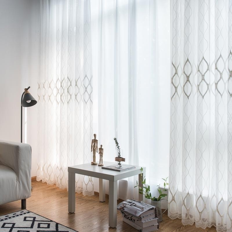Moderner, Schlichter, Transparenter Vorhang, Maßgefertigt, Vorhanggeometrie, Jacquard, Wohnzimmer, Arbeitszimmer, Stoff