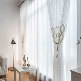Moderner, Schlichter, Transparenter Vorhang, Maßgefertigt, Vorhanggeometrie, Jacquard, Wohnzimmer, Arbeitszimmer, Stoff