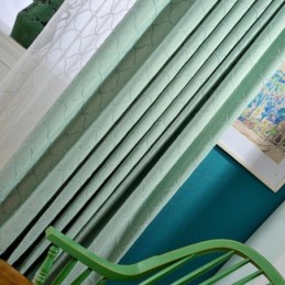 Japanischer Einfacher Vorhang, Maßgefertigter Vorhang, Geometrische Stickerei, Grüner, Umweltfreundlicher Stoff