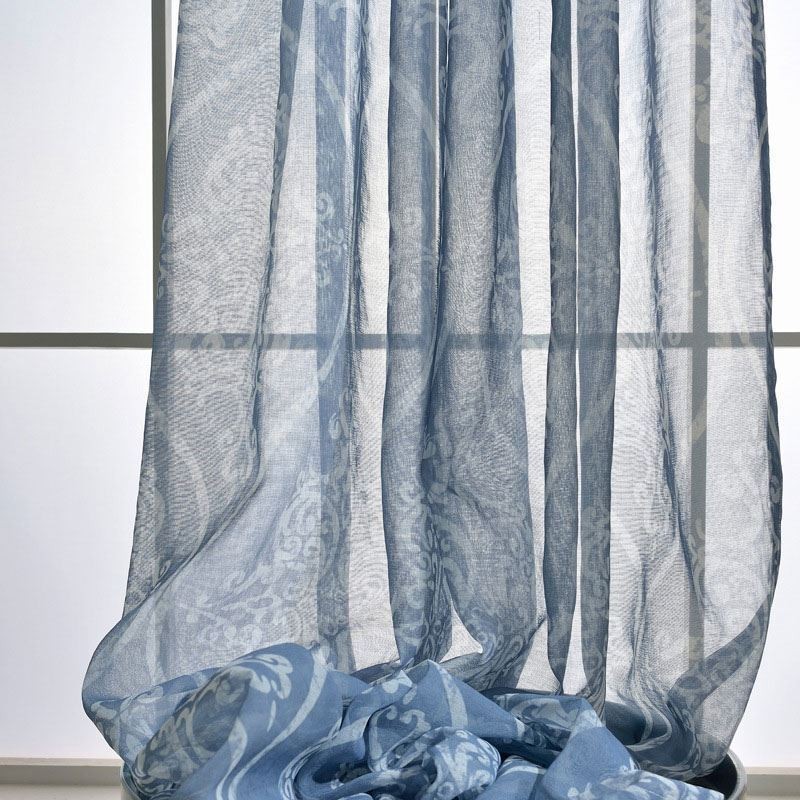Japanischer Einfacher Transparenter Vorhang, Maßgefertigt, Vorhang, Blau Bedruckt, Stoff Für Arbeitszimmer Und Wohnzimmer
