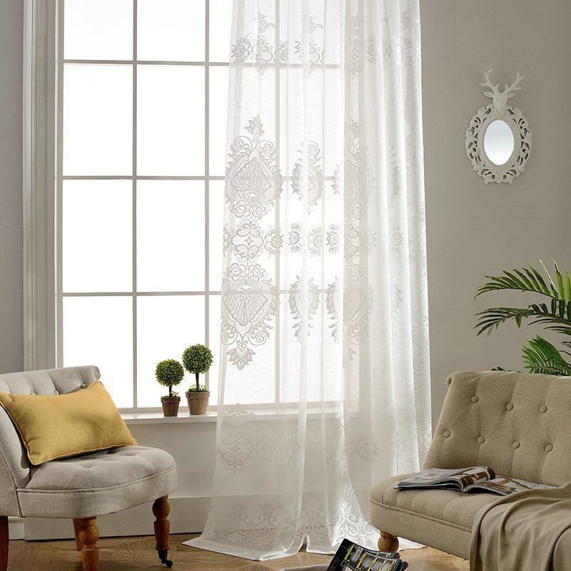 Europäischer Klassischer Transparenter Vorhang, Maßgefertigter Vorhang, Blumen-Jacquard, Wohnzimmer, Arbeitszimmer, Weicher Baumwollstoff