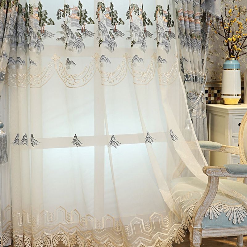 Luxus-Vorhang Nach Maß, Bestickter Bergtüll, Für Wohnzimmer Und Schlafzimmer