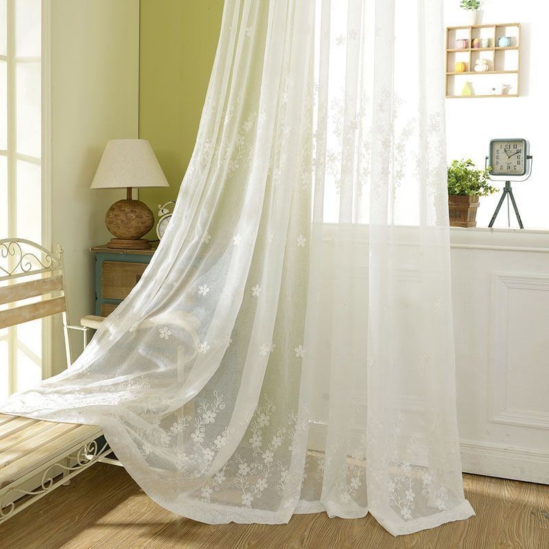 Bestickter Fenstervorhang Nach Maß, Floraler Weißer Tüll Für Wohnzimmer Und Schlafzimmer