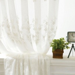 Bestickter Fenstervorhang Nach Maß, Floraler Weißer Tüll Für Wohnzimmer Und Schlafzimmer
