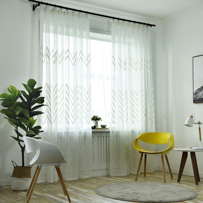 Moderner Bestickter Vorhang, Maßgefertigt, Geometrisches Wellenmuster, Fensterschirm Für Balkon