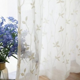Weiße Schiere Voile-Vorhänge, Dekorative Ranken-Stickerei, Fenstervorhänge Für Schlafzimmer