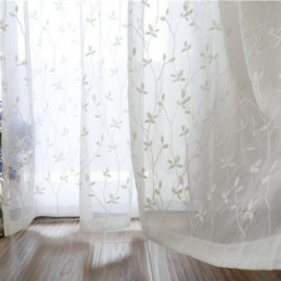 Weiße Schiere Voile-Vorhänge, Dekorative Ranken-Stickerei, Fenstervorhänge Für Schlafzimmer