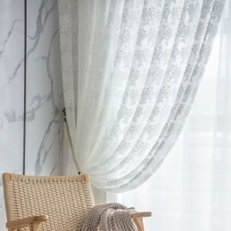 Florale Tüllvorhänge, Eleganter Weißer Voile-Vorhang, Maßgefertigt, Vorhang-Jalousie-Panel Für Wohnzimmer, Eins