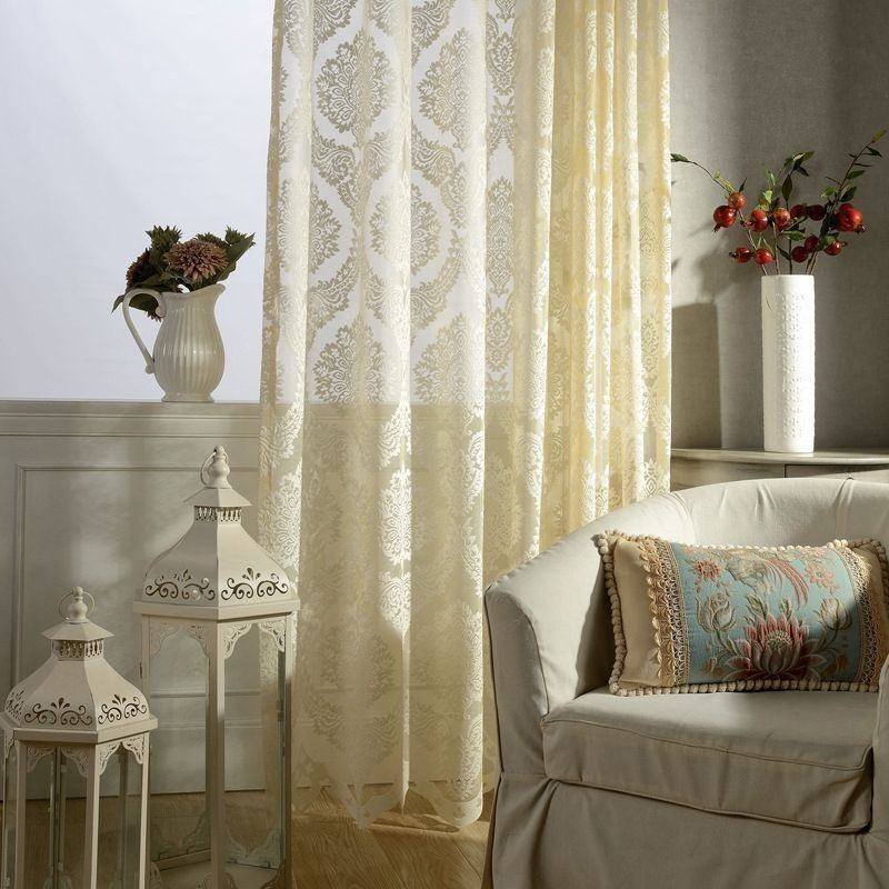 Europa Stickerei Tüll Vorhänge Romantische Semi Sheer Jacquard Fenster Vorhänge
