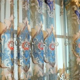 Exquisiter Tüllvorhang Nach Maß, Europäische Bestickte Florale Gardinen Zur Raumdekoration