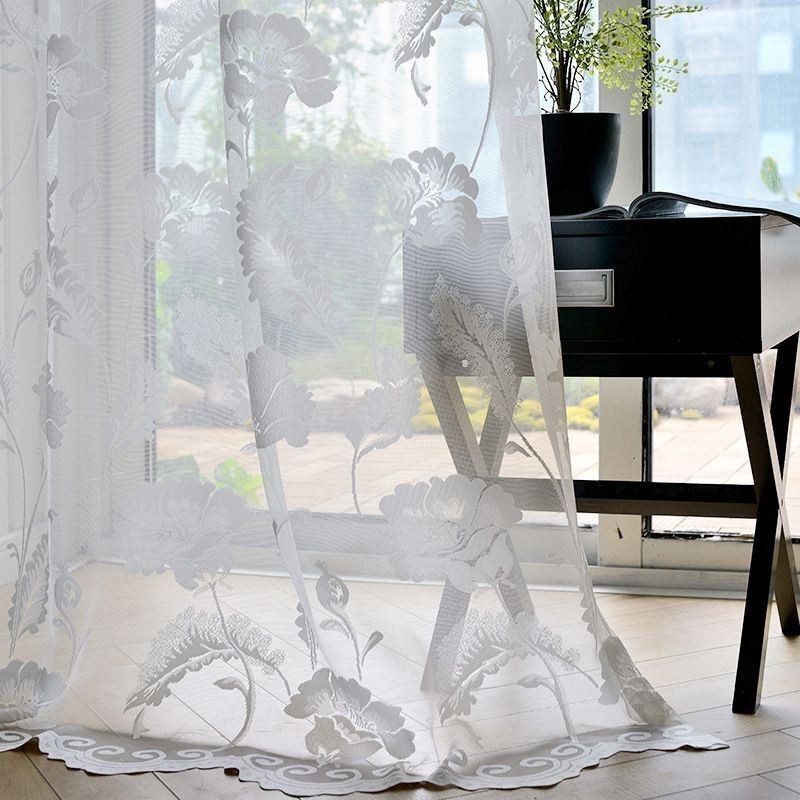 Weiße Schiere Voile-Vorhänge, Dekorative Ranken-Stickerei, Fenstervorhänge Für Schlafzimmer