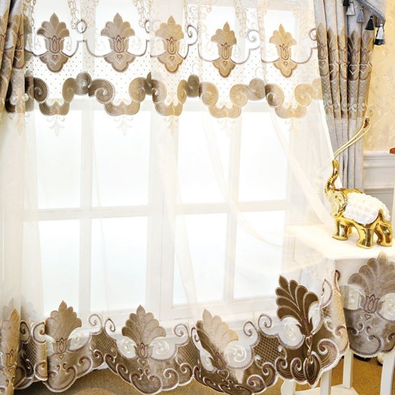 Europäischer Bestickter Fenstervorhang, Maßgefertigter Vorhang, Exquisite Florale Gardinen Für Wohnzimmer, Villa, Flur