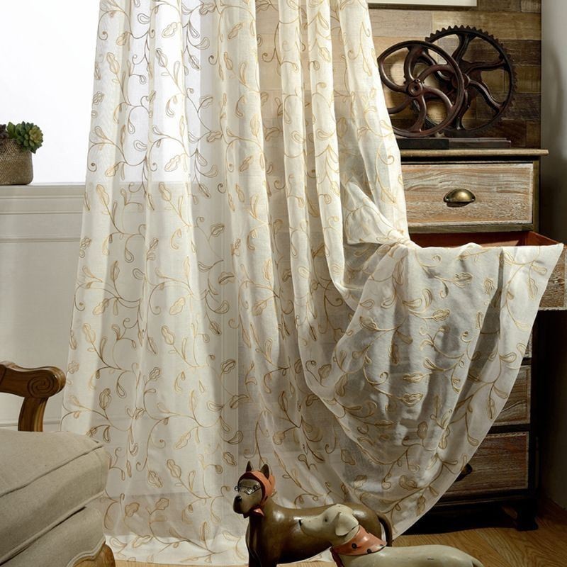 Bestickter Tüllvorhang Mit Blättern, Maßgefertigter Vorhang, Moderne Voile-Gaze-Vorhänge