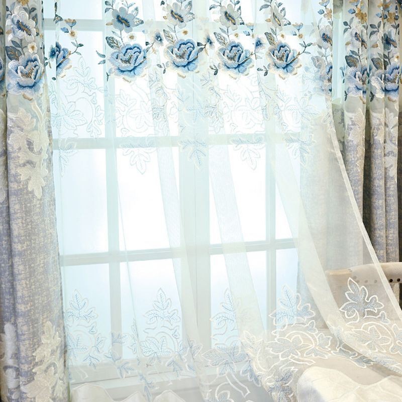 Luxus Tüll Vorhang Nach Maß Vorhang Floral Bestickt Voile Für Wohnzimmer