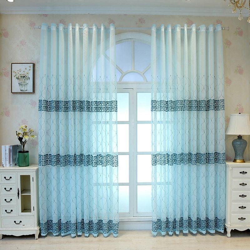 Luxuriöser Fenstervorhang, Geometrisch Bestickt, Hochwertiger Tüll, Maßgefertigter Vorhang