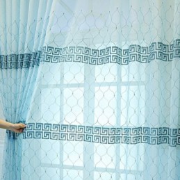 Luxuriöser Fenstervorhang, Geometrisch Bestickt, Hochwertiger Tüll, Maßgefertigter Vorhang
