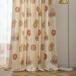 Baumwoll-Leinen-Vorhang, Maßgefertigt, Vorhang Im Amerikanischen Stil, Blumenmuster, Halbverdunkelnd