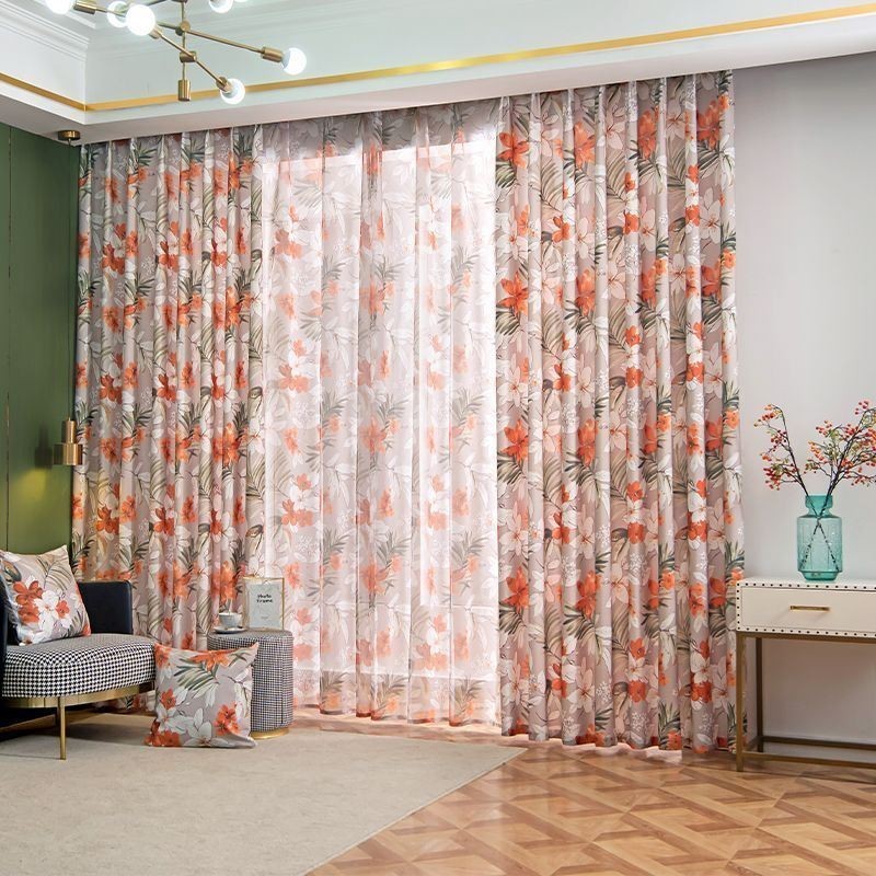 Baumwoll-Leinen-Vorhang Nach Maß Vorhang Im Amerikanischen Stil Mit Blumenmuster