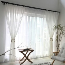 Weißer Transparenter Vorhang, Maßgefertigt, Einfarbig, Passend Zu Voile, Für Wohnzimmer Und Schlafzimmer