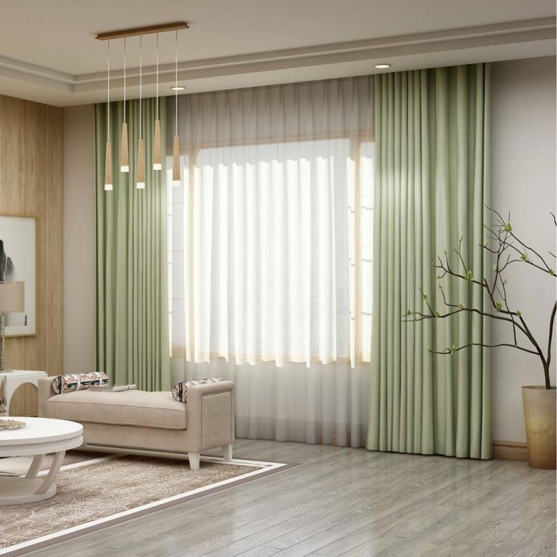 Massiver Hellgrüner Vorhang, Maßgefertigt, Vorhang, Modern, Seidenimitat, Wohnzimmer, Schlafzimmer, Verdunkelungsstoff