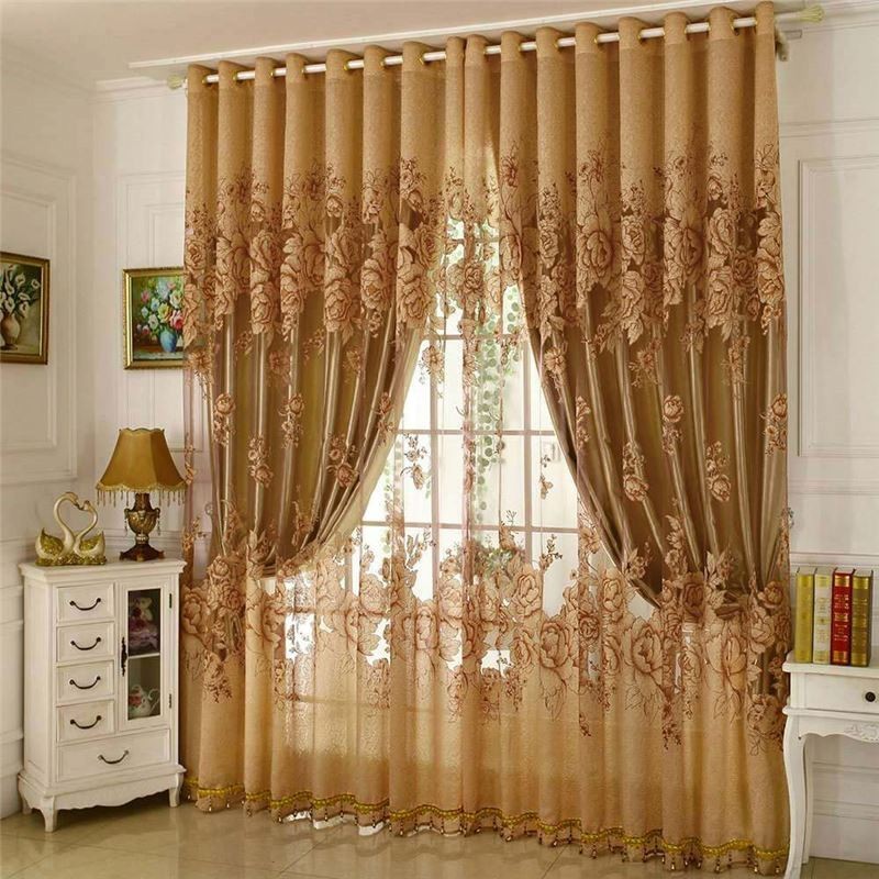 Retro Gardine Jacquard Gardine Wohnzimmer Braun Maßanfertigung