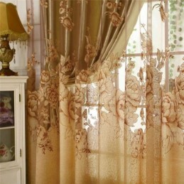 Retro Gardine Jacquard Gardine Wohnzimmer Braun Maßanfertigung