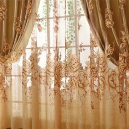 Retro Gardine Jacquard Gardine Wohnzimmer Braun Maßanfertigung