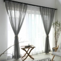 Grauer Transparenter Vorhang, Maßgefertigt, Vorhang, Atmungsaktiv, Einfarbig, Voile, Für Wohnzimmer Und Schlafzimmer
