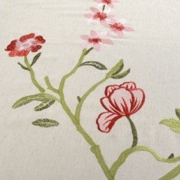 Moderner Verdunkelungsvorhang Aus Leinen, Maßgefertigt, Minimalistisch, Rote Blume, Bestickt