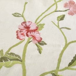 Moderner Verdunkelungsvorhang Aus Leinen, Maßgefertigt, Minimalistisch, Rote Blume, Bestickt