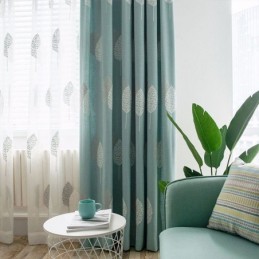 Nordischer Vorhang Maßgardine Baumwolle Leinen Minimalistische Blätterstickerei