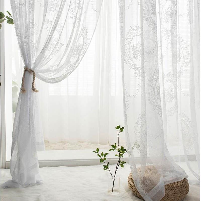Europäischer Stil Durchsichtiger Vorhang Maßgefertigt Vorhang Panel Spitze Rose & Spiegel Voile Balkon Erkerfenster Eins