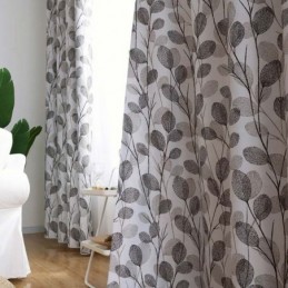 Einfacher Vorhang Mit Blattdruck, Maßgefertigt, Vorhang Im Nordischen Stil, Grau, Für Wohnzimmer, Schlafzimmer, Arbeitszimmer, Stoff