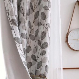 Einfacher Vorhang Mit Blattdruck, Maßgefertigt, Vorhang Im Nordischen Stil, Grau, Für Wohnzimmer, Schlafzimmer, Arbeitszimmer, Stoff