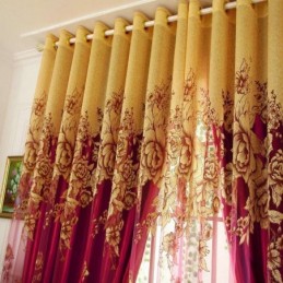 Luxuriöser Transparenter Vorhang, Maßgefertigt, Jacquard, Gelbe Pfingstrose, Wohnzimmer, Schlafzimmer, Fensterbehandlung