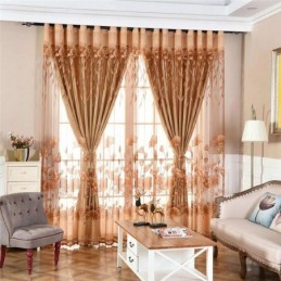 Moderner Minimalistischer Voile-Vorhang Nach Maß, Vorhang, Braun, Jacquard, Wohnzimmer, Fenster, Durchsichtig