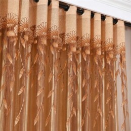 Moderner Minimalistischer Voile-Vorhang Nach Maß, Vorhang, Braun, Jacquard, Wohnzimmer, Fenster, Durchsichtig