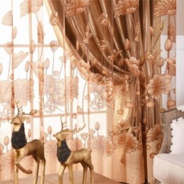 Moderner Minimalistischer Voile-Vorhang Nach Maß, Vorhang, Braun, Jacquard, Wohnzimmer, Fenster, Durchsichtig