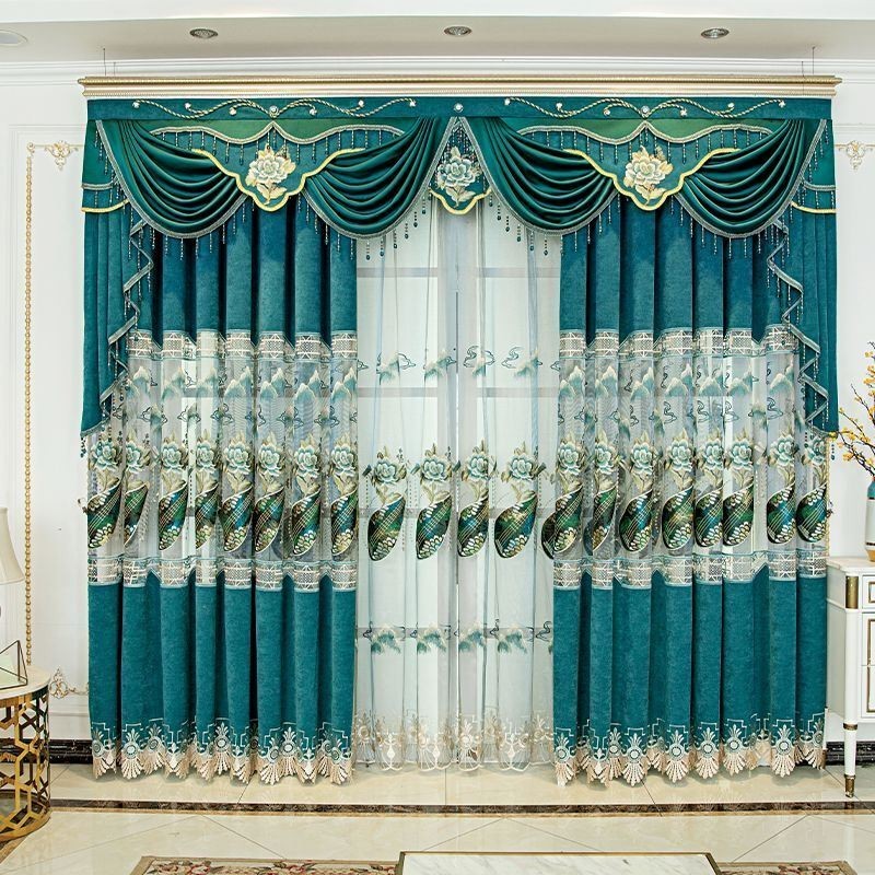 Halbverdunkelungsvorhang, Maßgefertigt, Vorhang Im Chinesischen Stil, Chenille-Pipa-Stickerei Für Wohnzimmer Und Schlafzimmer