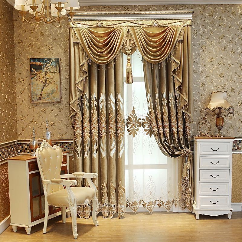 Chenille-Stickerei-Vorhang, Maßgefertigt, Halbverdunkelnd, Europäische Blume, Für Wohnzimmer Und Schlafzimmer