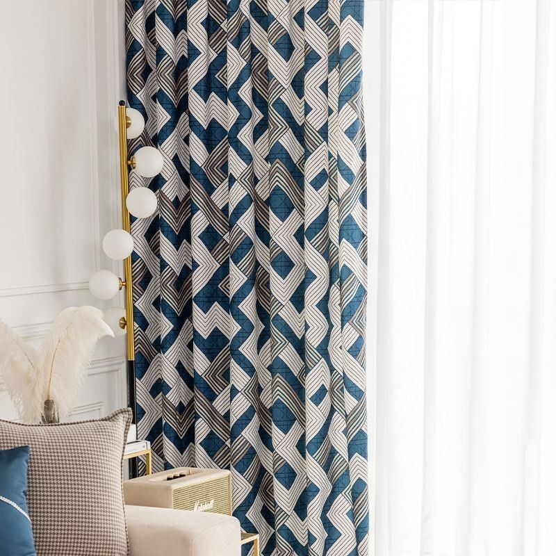 Chenille-Vorhänge, Geometrisch Bedruckt, Nordischer Stil, Verdunkelung