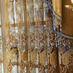 Halbverdunkelungsvorhang, Maßgefertigter Vorhang, Europäische Blumenstickerei, Kaschmirimitat, Für Wohnzimmer