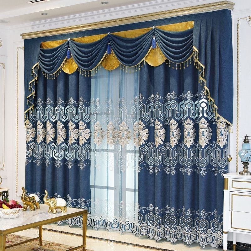 Chenille Halbverdunkelungsvorhang, Maßgefertigt, Vorhang Mit Europäischer Blumenstickerei, Für Wohnzimmer Und Schlafzimmer