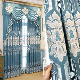 Chenille Halbverdunkelungsvorhang, Maßgefertigt, Vorhang Mit Europäischer Blumenstickerei, Für Wohnzimmer Und Schlafzimmer