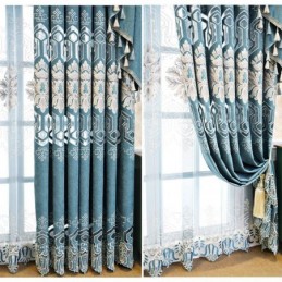 Chenille Halbverdunkelungsvorhang, Maßgefertigt, Vorhang Mit Europäischer Blumenstickerei, Für Wohnzimmer Und Schlafzimmer
