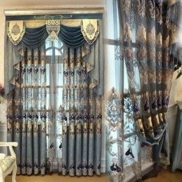 Chenille-Halbverdunkelungsvorhang, Maßgefertigt, Vorhang Mit Europäischer Blumenstickerei, Für Wohnzimmer Und Schlafzimmer