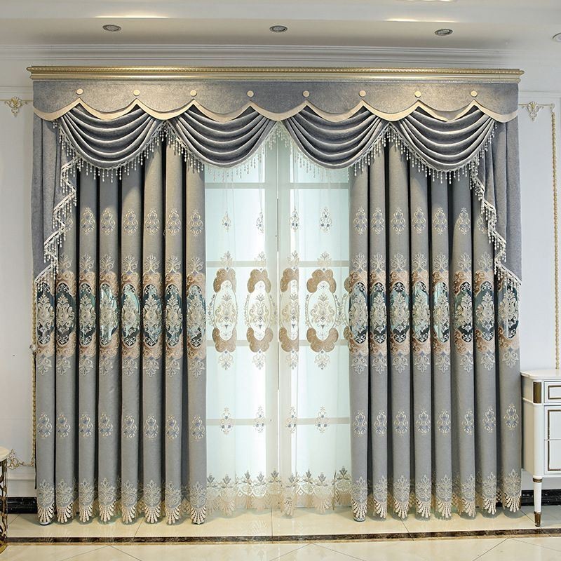 Chenille Halbverdunkelungsvorhang, Maßgefertigt, Vorhang Mit Europäischer Blumenstickerei, Für Wohnzimmer Und Schlafzimmer