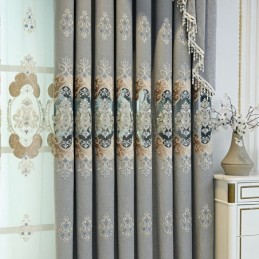 Chenille Halbverdunkelungsvorhang, Maßgefertigt, Vorhang Mit Europäischer Blumenstickerei, Für Wohnzimmer Und Schlafzimmer